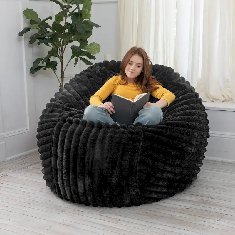 Grand pouf de 5 pieds en fausse fourrure avec housse amovible pour adultes