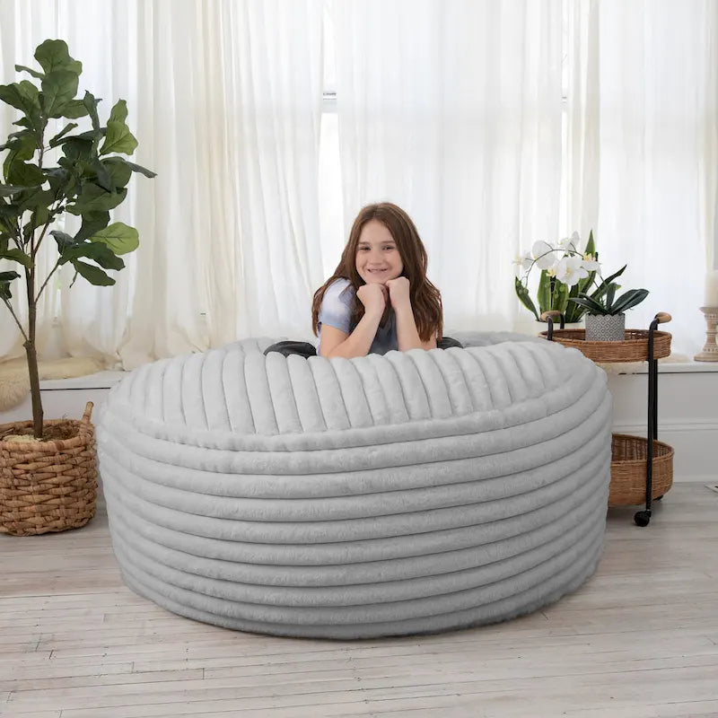 Grand pouf de 5 pieds en fausse fourrure avec housse amovible pour adultes
