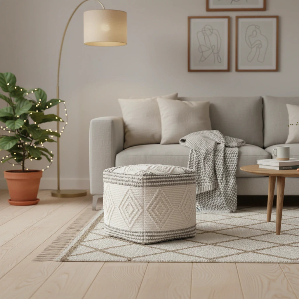 Freya Boho Hand Woven 18-inch Cube Pouf