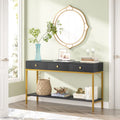 54.33 Table console avec 3 tiroirs, Table d'entrée noire avec étagères de rangement