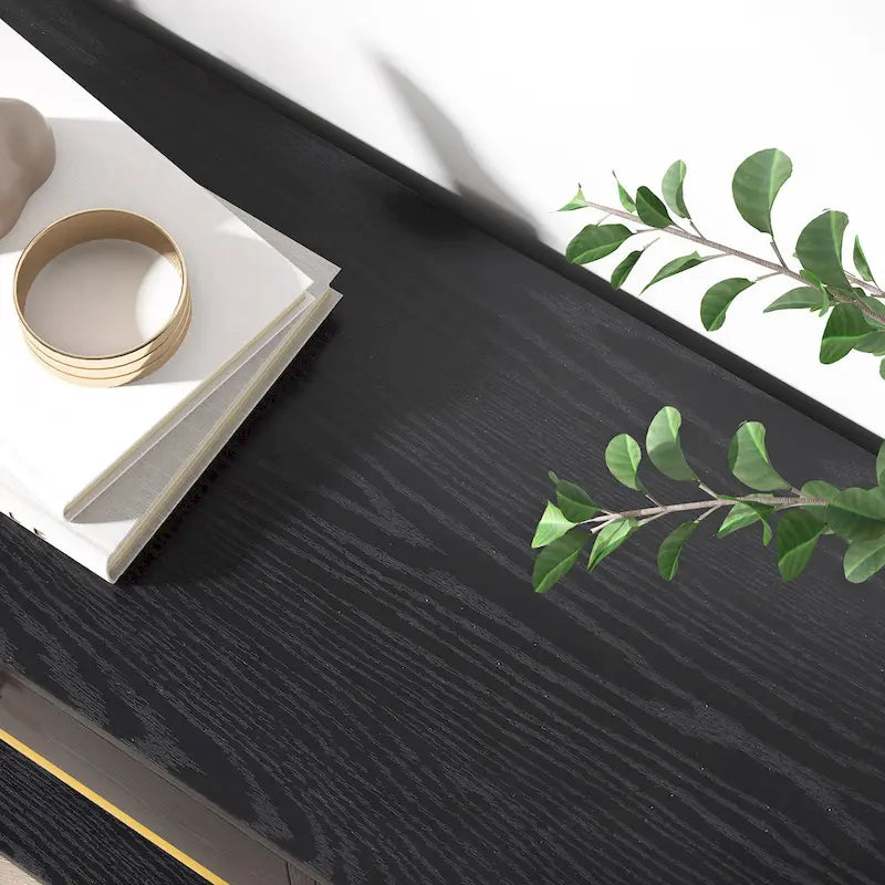 54.33 Table console avec 3 tiroirs, Table d'entrée noire avec étagères de rangement