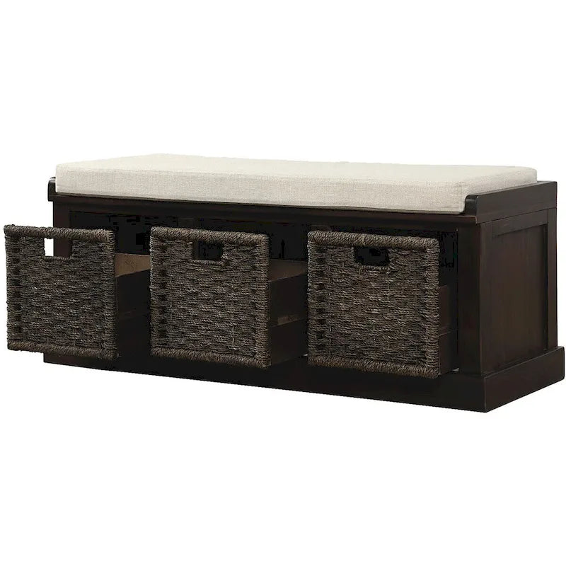 Banc de rangement d'entrée avec 3 paniers amovibles et coussin