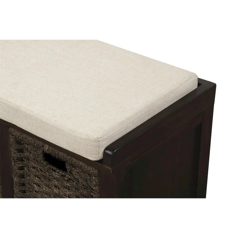 Banc de rangement d'entrée avec 3 paniers amovibles et coussin