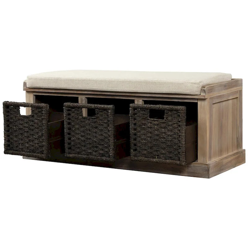 Banc de rangement d'entrée avec 3 paniers amovibles et coussin