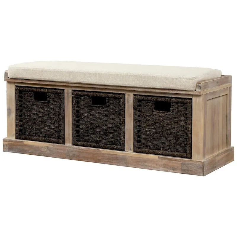 Banc de rangement d'entrée avec 3 paniers amovibles et coussin