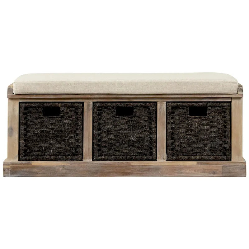 Banc de rangement d'entrée avec 3 paniers amovibles et coussin
