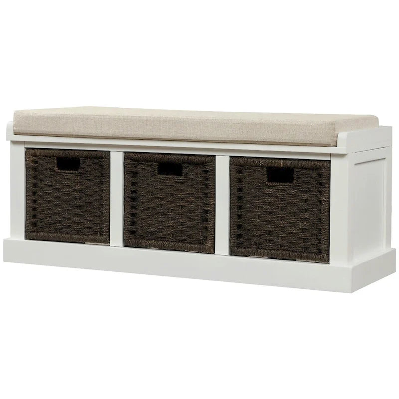 Banc de rangement d'entrée avec 3 paniers amovibles et coussin