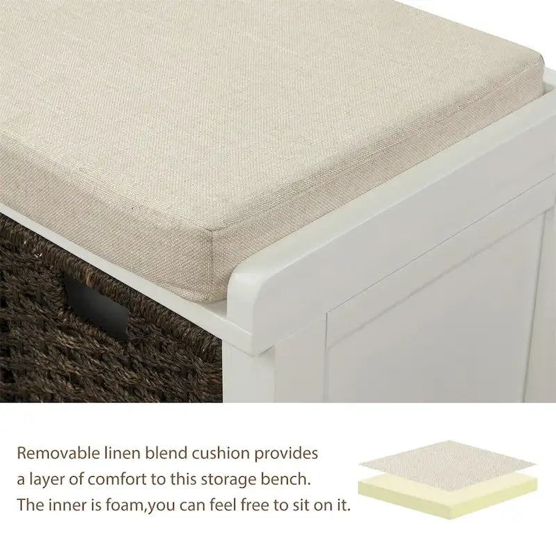 Banc de rangement d'entrée avec 3 paniers amovibles et coussin