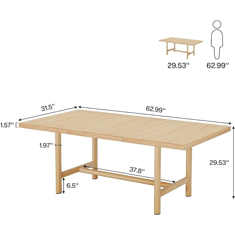 Table à manger moderne en bois naturel avec pieds robustes