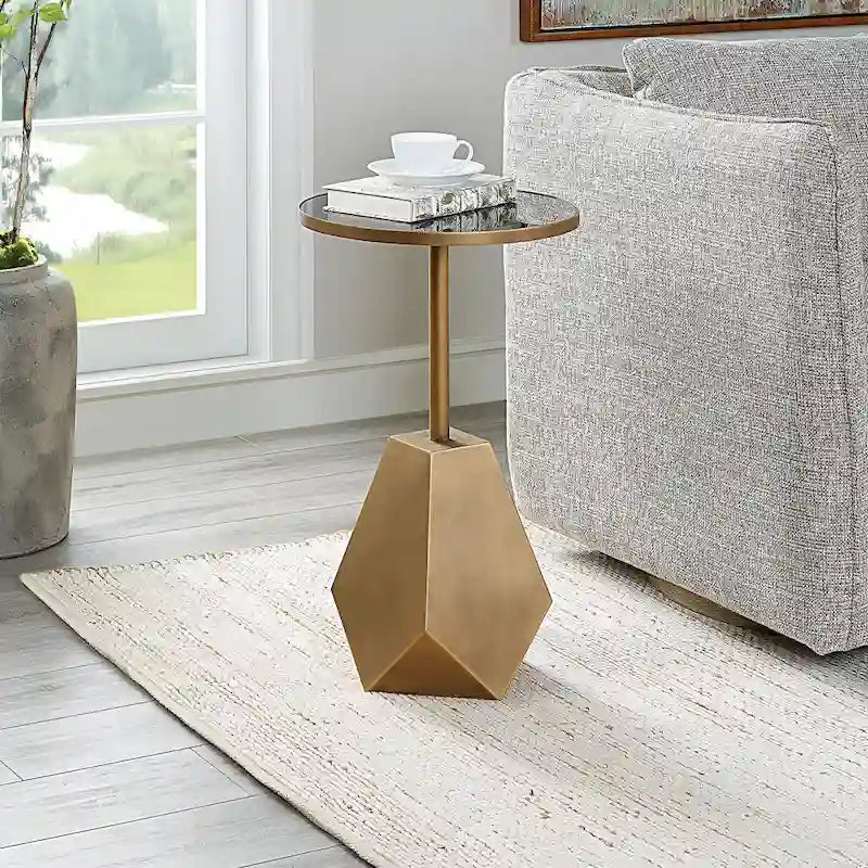 Table d'appoint géométrique en bronze – 14L x 24H x 14P