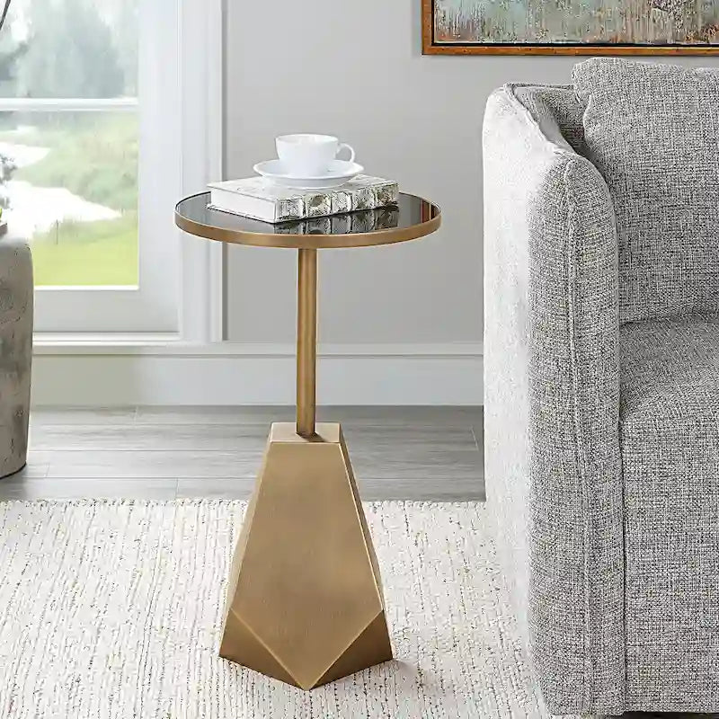 Table d'appoint géométrique en bronze – 14L x 24H x 14P