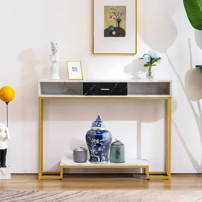Table console d'entrée avec rangement à chaussures, Table basse étroite