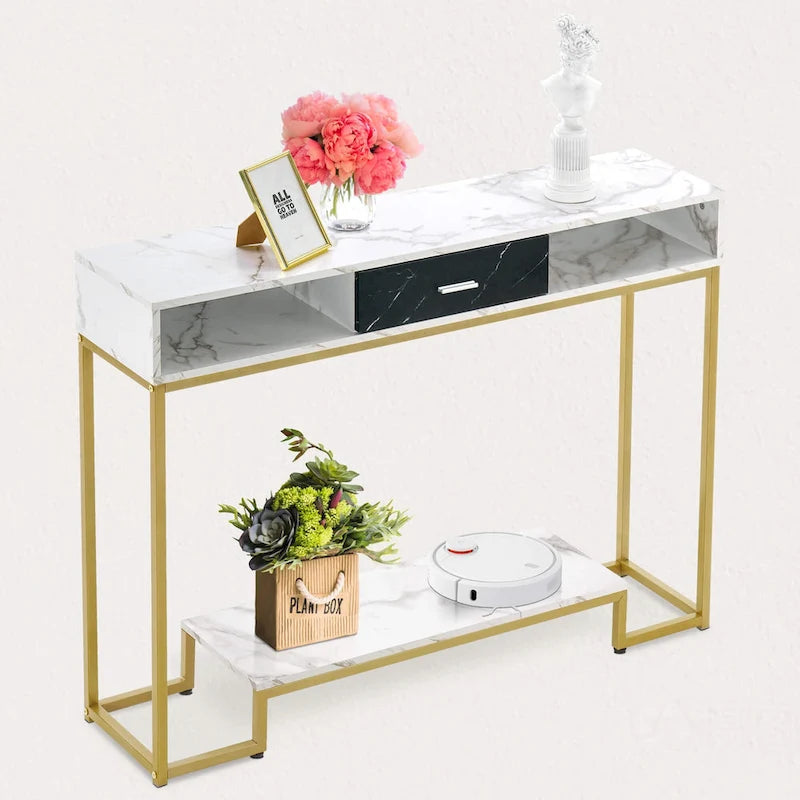 Table console d'entrée avec rangement à chaussures, Table basse étroite