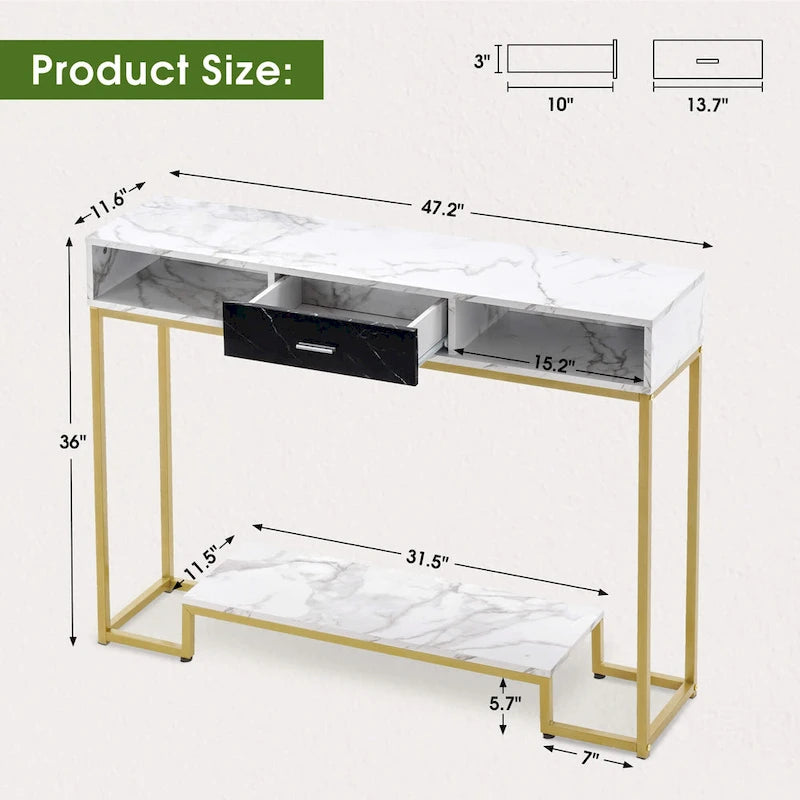Table console d'entrée avec rangement à chaussures, Table basse étroite