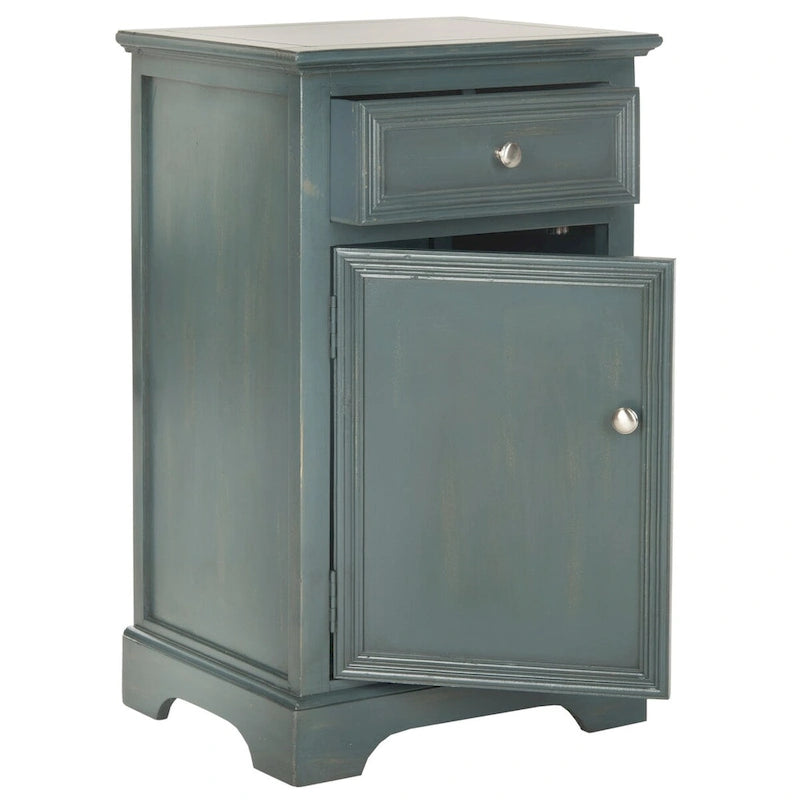 Table d'appoint en orme de style campagnard français avec tiroir et placard – 18L x 15P x 30H