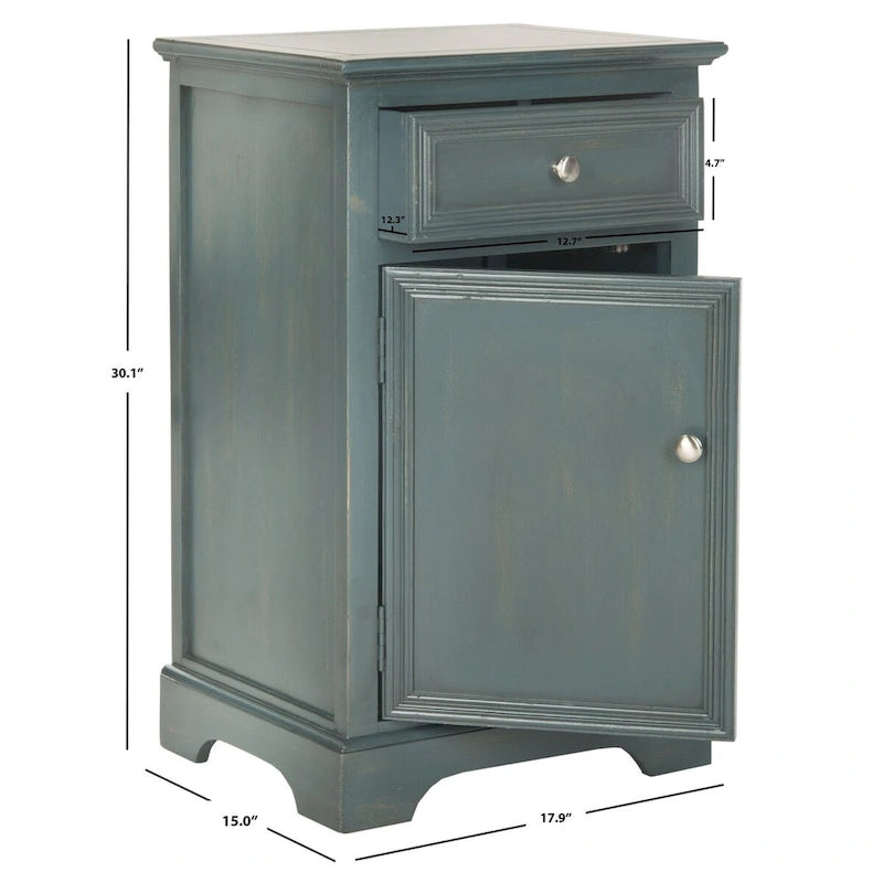 Table d'appoint en orme de style campagnard français avec tiroir et placard – 18L x 15P x 30H