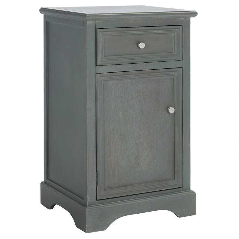 Table d'appoint en orme de style campagnard français avec tiroir et placard – 18L x 15P x 30H