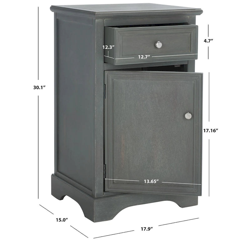 Table d'appoint en orme de style campagnard français avec tiroir et placard – 18L x 15P x 30H