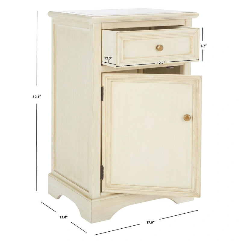 Table d'appoint en orme de style campagnard français avec tiroir et placard – 18L x 15P x 30H