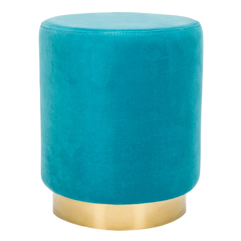 Pouffe en velours bleu marine avec base en laiton