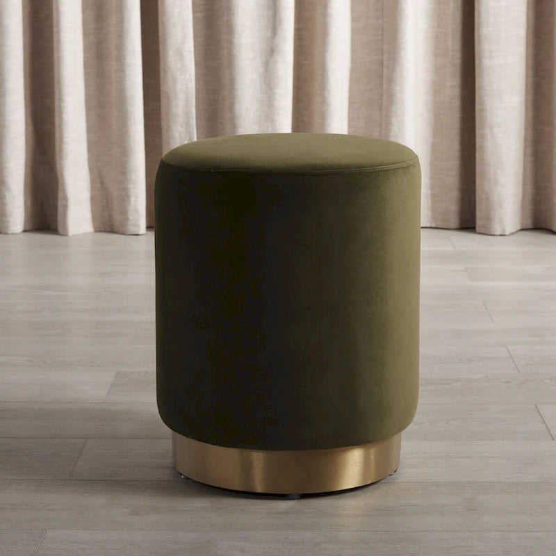 Pouffe en velours bleu marine avec base en laiton