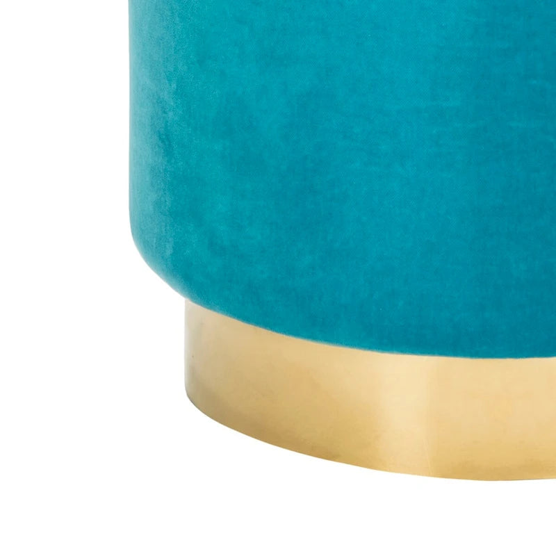 Pouffe en velours bleu marine avec base en laiton