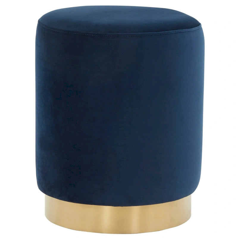 Pouffe en velours bleu marine avec base en laiton