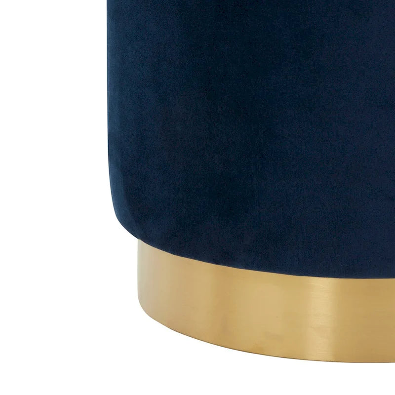 Pouffe en velours bleu marine avec base en laiton