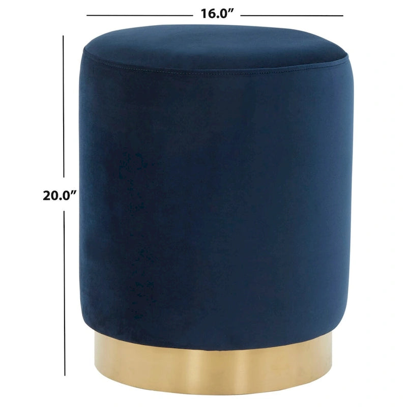 Pouffe en velours bleu marine avec base en laiton