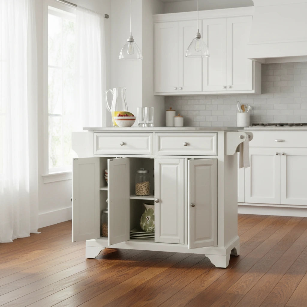 Crosley Lafayette Stainless Steel Top Full Size Kitchen Island/Cart - 51.5 W x 18 D x 36 H