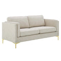 Canapé de style Mid-Century Modern en tissu polyester beige avec pieds en métal doré