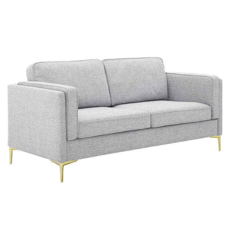 Canapé de style Mid-Century Modern en tissu polyester beige avec pieds en métal doré