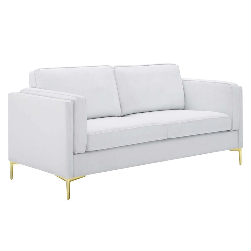 Canapé de style Mid-Century Modern en tissu polyester beige avec pieds en métal doré
