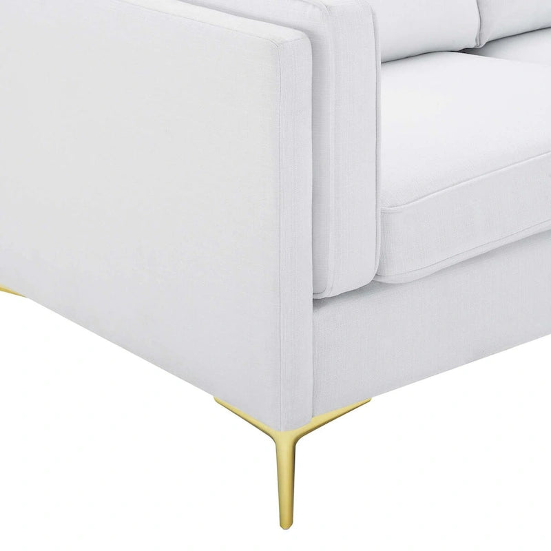 Canapé de style Mid-Century Modern en tissu polyester beige avec pieds en métal doré