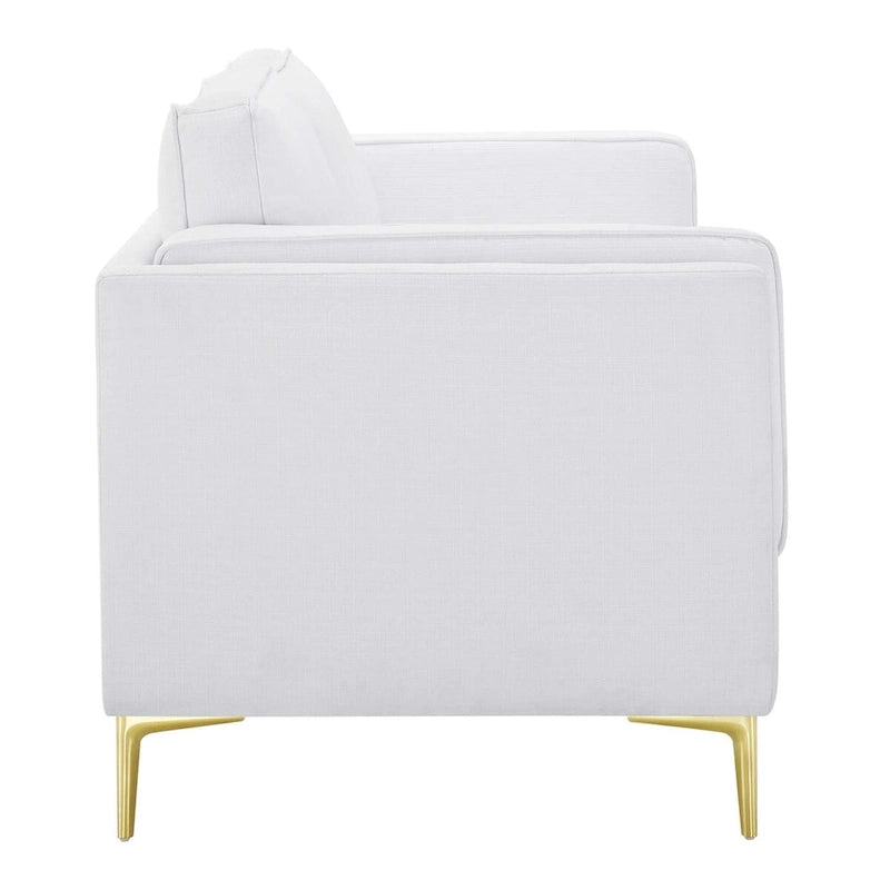 Canapé de style Mid-Century Modern en tissu polyester beige avec pieds en métal doré