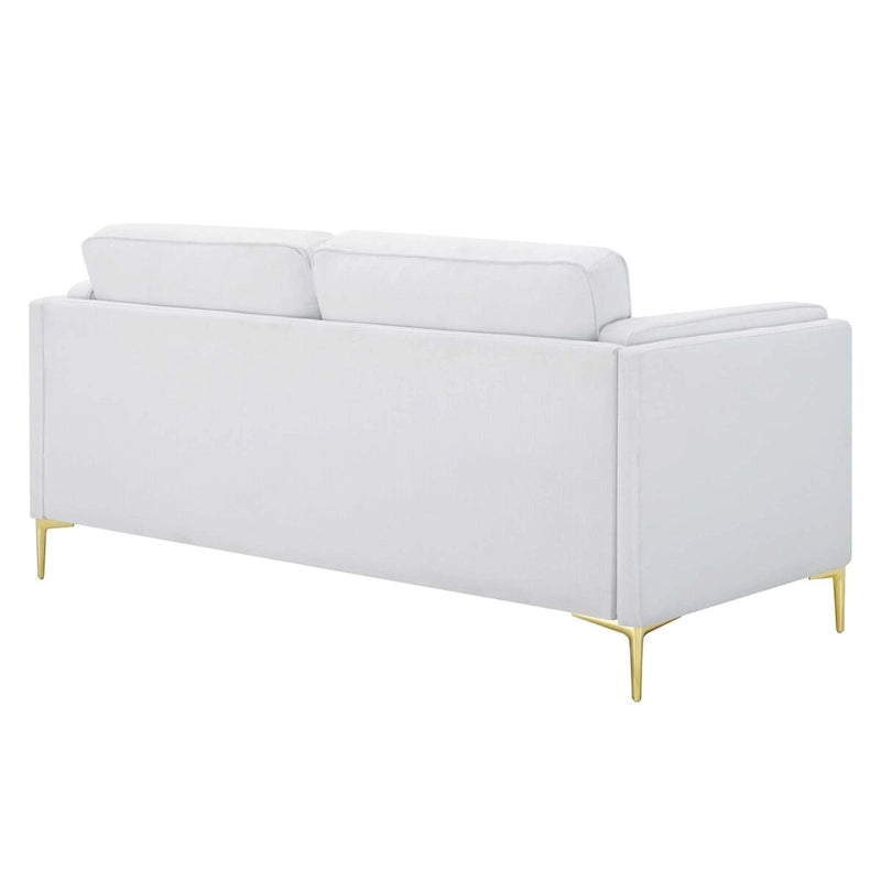 Canapé de style Mid-Century Modern en tissu polyester beige avec pieds en métal doré