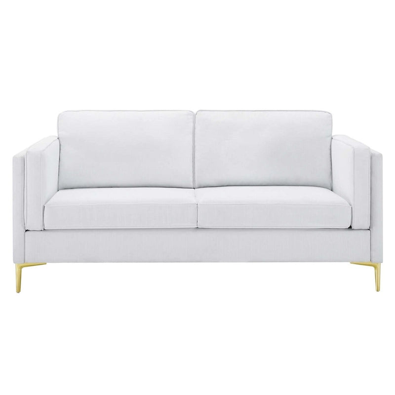 Canapé de style Mid-Century Modern en tissu polyester beige avec pieds en métal doré