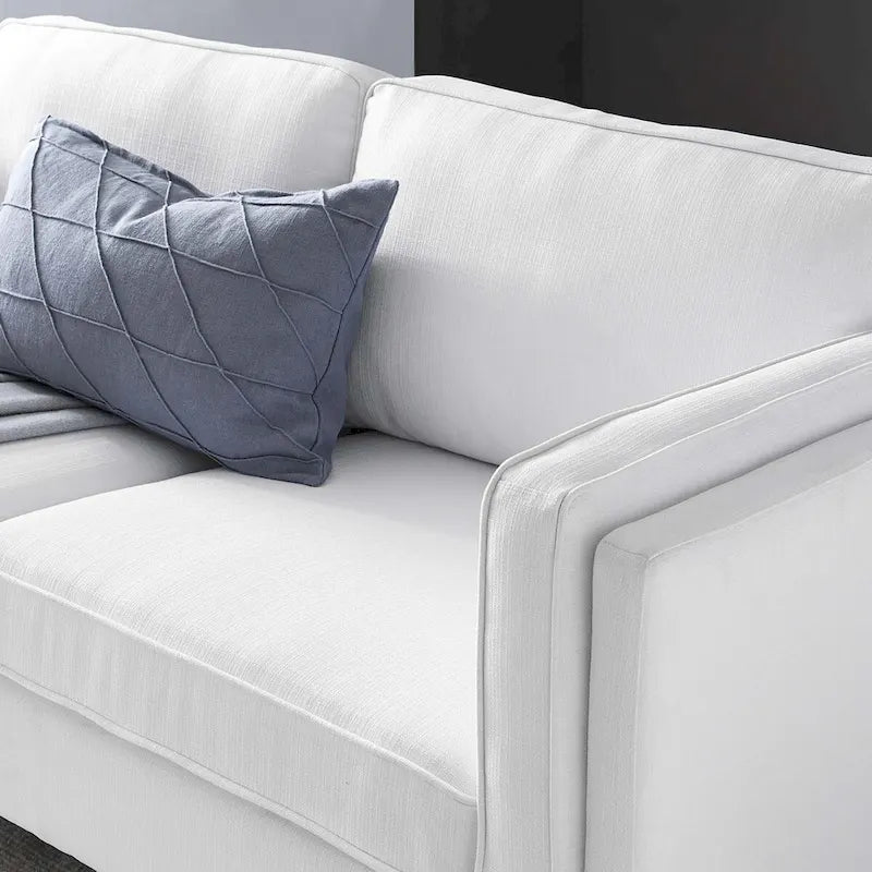 Canapé de style Mid-Century Modern en tissu polyester beige avec pieds en métal doré