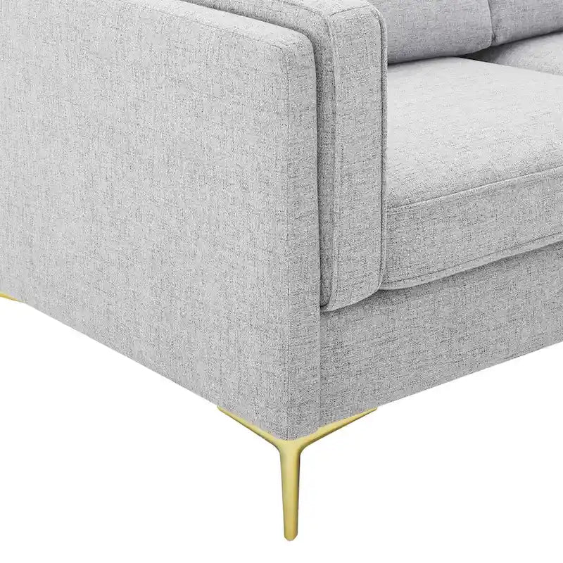 Canapé de style Mid-Century Modern en tissu polyester beige avec pieds en métal doré