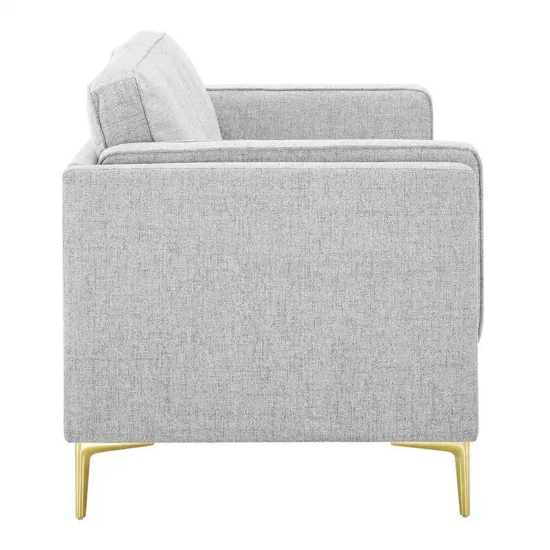 Canapé de style Mid-Century Modern en tissu polyester beige avec pieds en métal doré