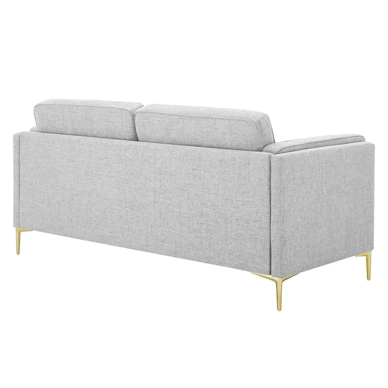 Canapé de style Mid-Century Modern en tissu polyester beige avec pieds en métal doré