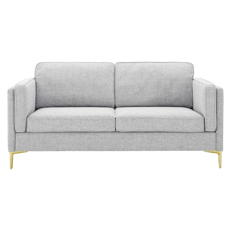 Canapé de style Mid-Century Modern en tissu polyester beige avec pieds en métal doré