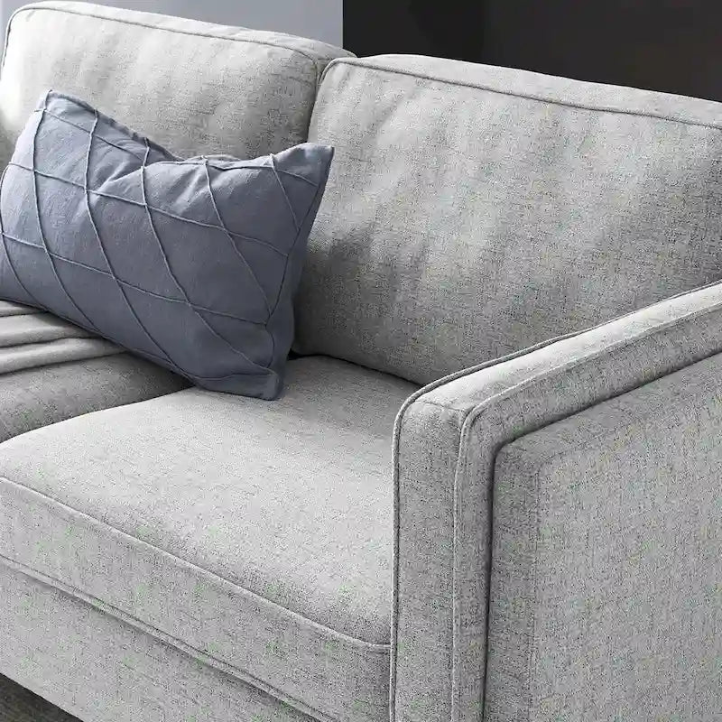 Canapé de style Mid-Century Modern en tissu polyester beige avec pieds en métal doré