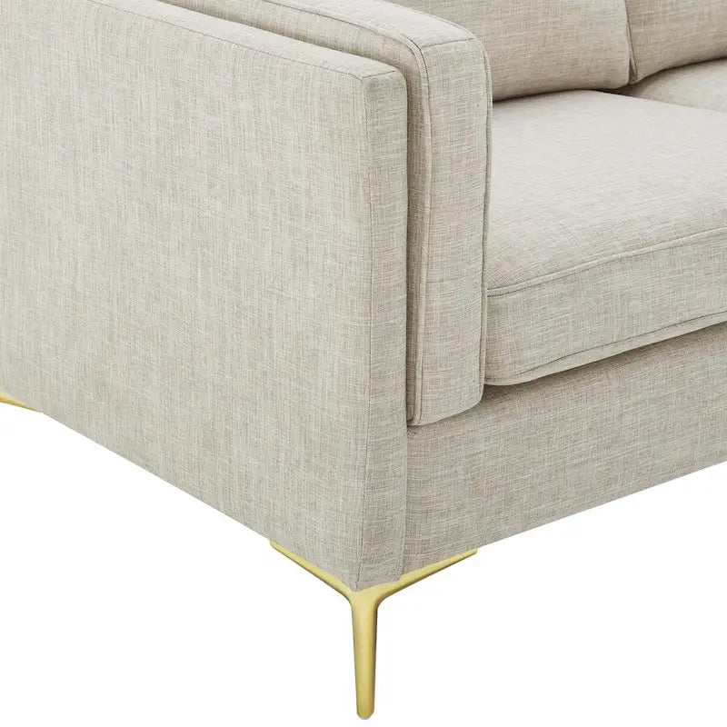 Canapé de style Mid-Century Modern en tissu polyester beige avec pieds en métal doré