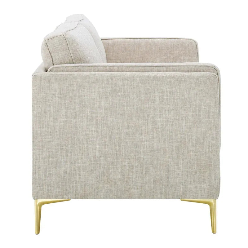 Canapé de style Mid-Century Modern en tissu polyester beige avec pieds en métal doré
