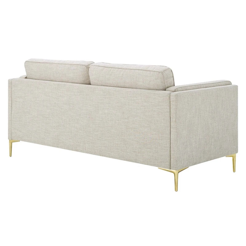 Canapé de style Mid-Century Modern en tissu polyester beige avec pieds en métal doré