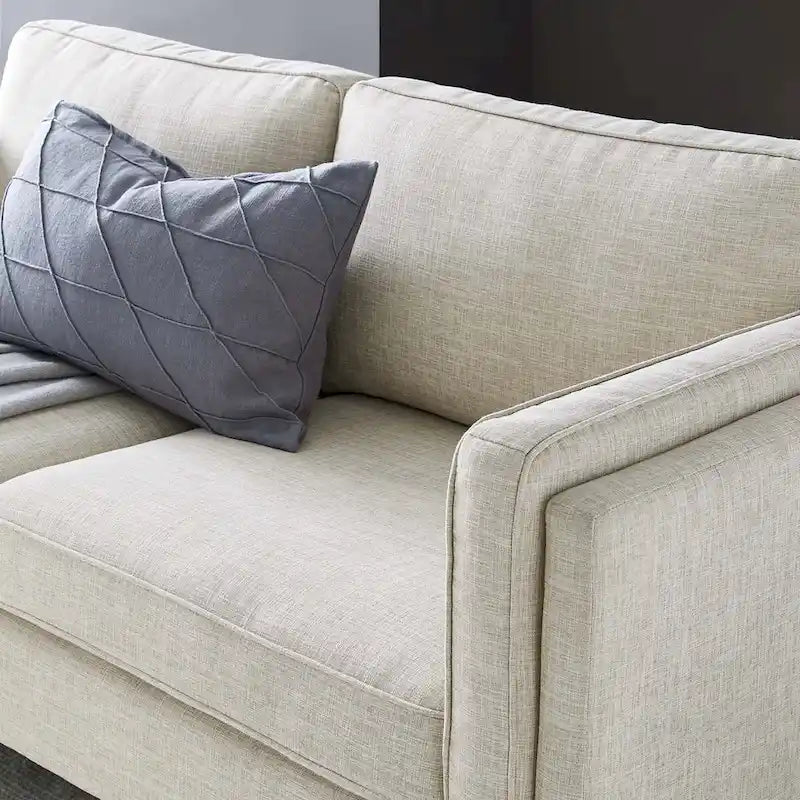 Canapé de style Mid-Century Modern en tissu polyester beige avec pieds en métal doré
