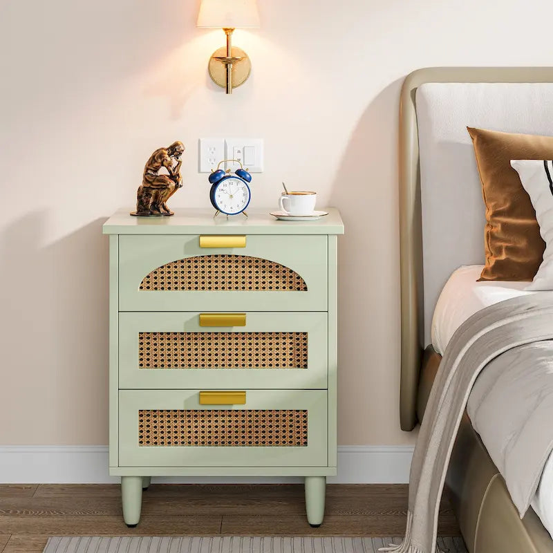 Table de chevet de 20 pouces, commode de chevet en bois à 3 tiroirs, meuble de rangement pour chambre, vert