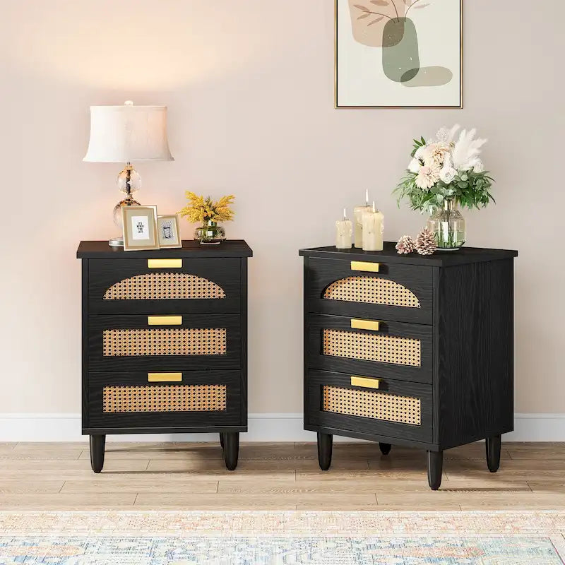 Table de chevet de 20 pouces, commode de chevet en bois à 3 tiroirs, meuble de rangement pour chambre, vert