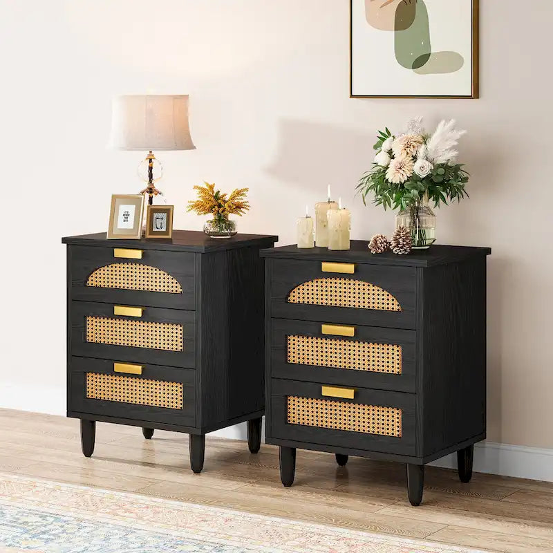 Table de chevet de 20 pouces, commode de chevet en bois à 3 tiroirs, meuble de rangement pour chambre, vert